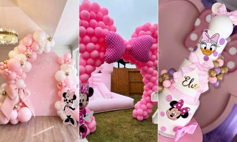 21 Minnie Mouse Birthday Party Ideas with beautiful balloon decorations backdrops and dessert tables